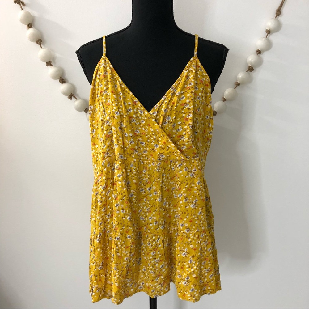 BKK Chance Tank Top flowy Mustard Yellow Floral Plus Size 1X